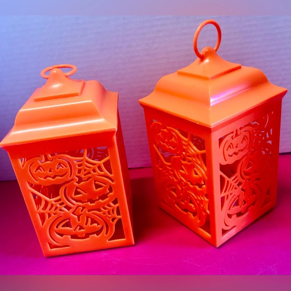 Orange Halloween Pumpkin Lantern Light Set of 2 Home Accents Decoration
